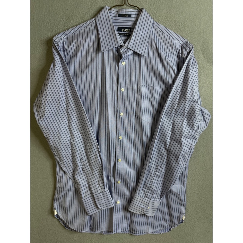 1901 Dress Shirt Men's 16 34/35 Striped‎ Athletic Fit Light Blue Button Down
